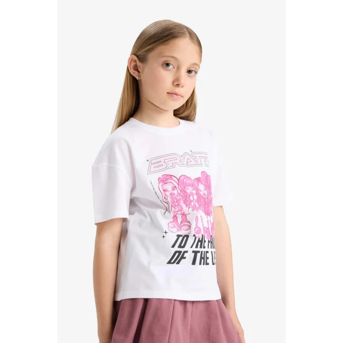 Defacto E6575 Beyaz Kız Çocuk Bratz Relax Fit Bisiklet Yaka Kısa Kollu Tişört