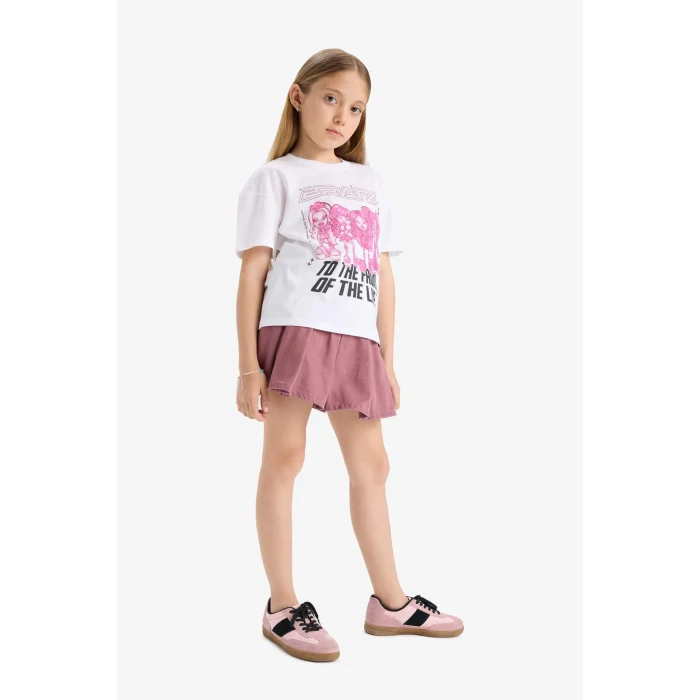 Defacto E6575 Beyaz Kız Çocuk Bratz Relax Fit Bisiklet Yaka Kısa Kollu Tişört