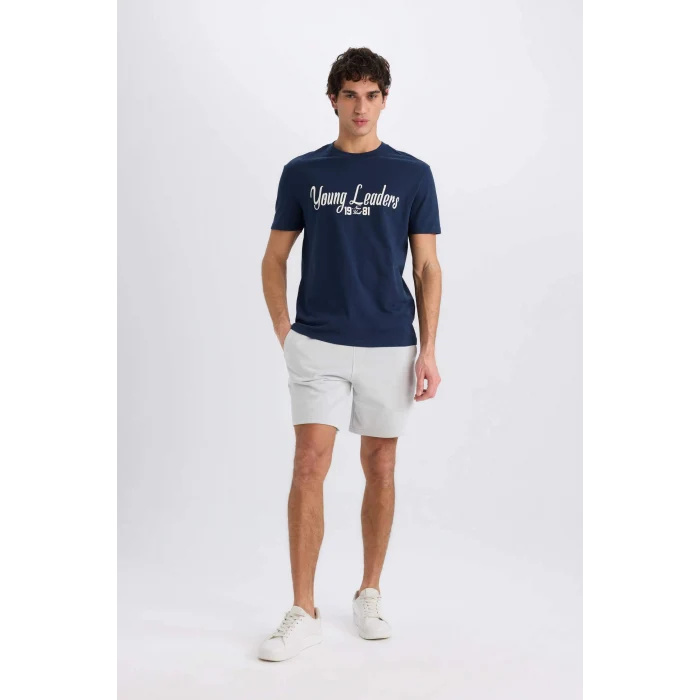 Defacto E0593 Lacivert %100 Pamuk Regular Fit Bisiklet Yaka Baskılı Kısa Kollu Tişört
