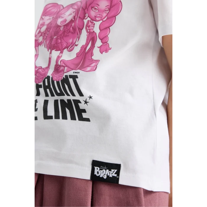 Defacto E6575 Beyaz Kız Çocuk Bratz Relax Fit Bisiklet Yaka Kısa Kollu Tişört