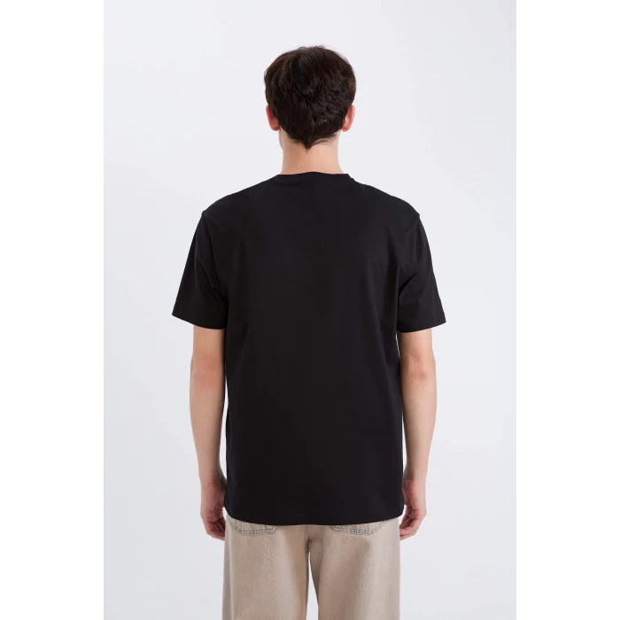 Defacto E1329 Siyah %100 Pamuk Regular Fit Bisiklet Yaka Baskılı Kısa Kollu Tişört