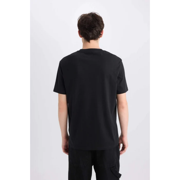 Defacto E0583 Siyah %100 Pamuk Regular Fit Bisiklet Yaka Baskılı Kısa Kollu Tişört