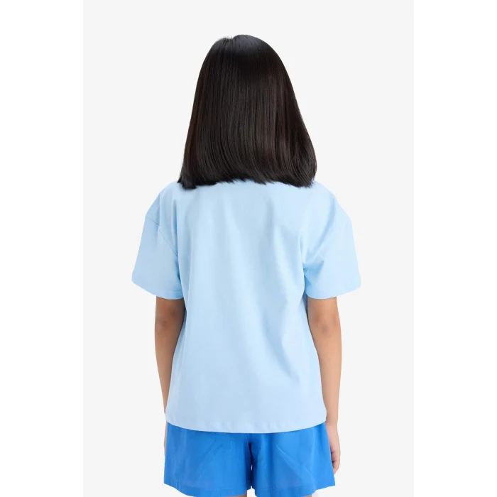 Defacto E8159 Mavi Kız Çocuk Snoopy Relax Fit Bisiklet Yaka Kısa Kollu Tişört