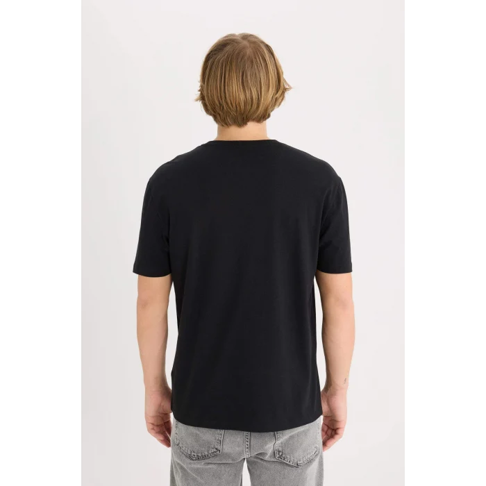 Defacto D9353 Siyah %100 Pamuk Regular Fit Bisiklet Yaka Baskılı Kısa Kollu Tişört
