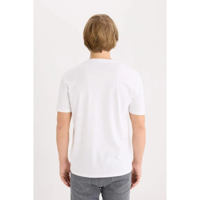 Defacto D5576 Ekru %100 Pamuk Regular Fit Bisiklet Yaka Baskılı Kısa Kollu Tişört