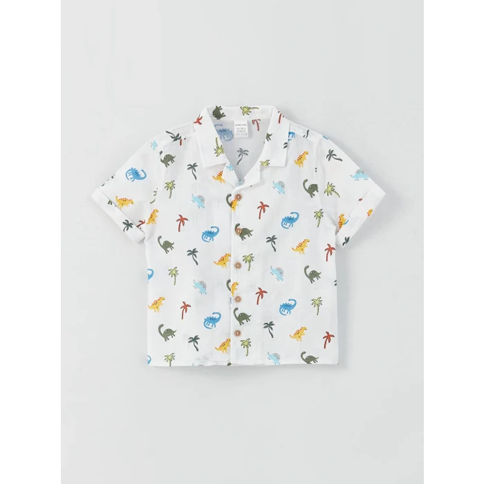 LCW baby Ekru Desenli Kısa Kollu Erkek Bebek Gömlek ve Şort  2li Takım