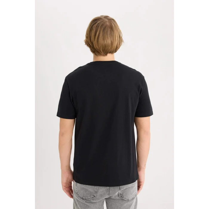 Defacto D5577 Siyah %100 Pamuk Regular Fit Bisiklet Yaka Baskılı Kısa Kollu Tişört