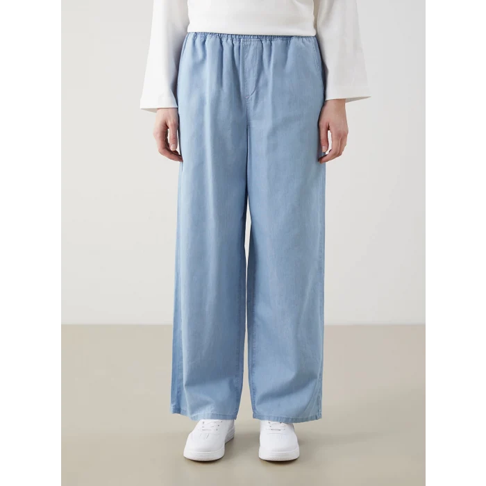 LCW Modest Indigo Beli Lastikli Wideleg Kadın Jean Pantolon