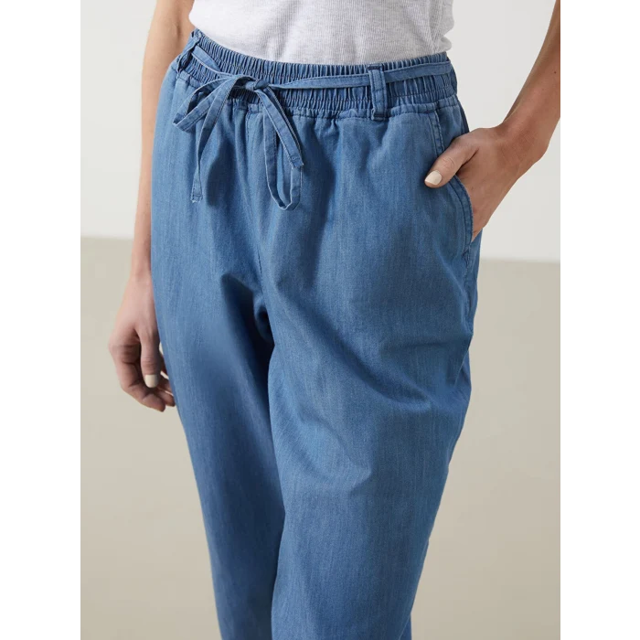 LCW Grace Mavi Beli Lastikli Straight Fit Kadın Jean Pantolon