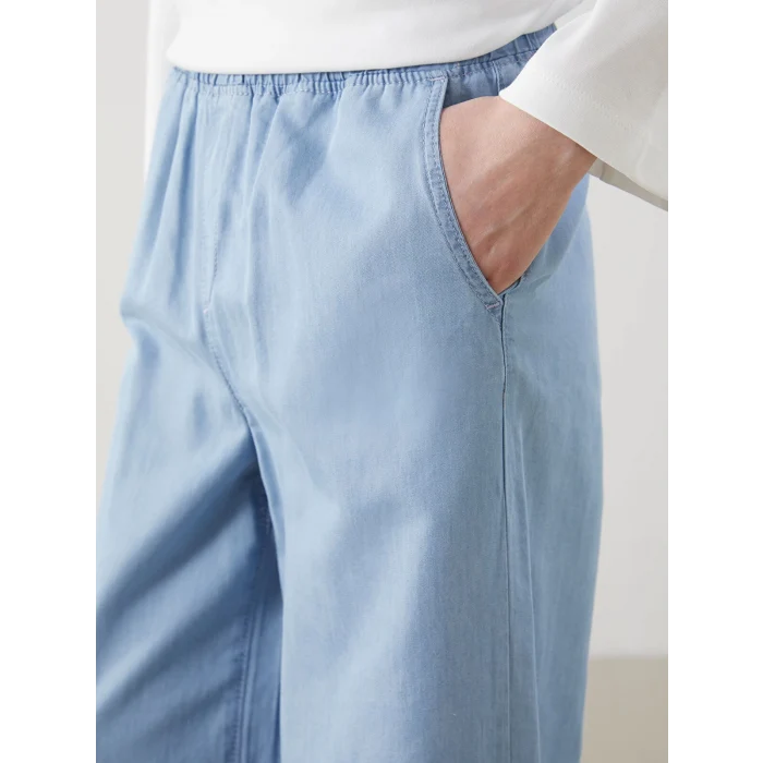 LCW Modest Indigo Beli Lastikli Wideleg Kadın Jean Pantolon