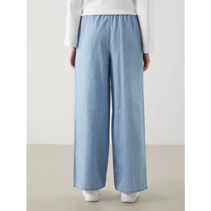 LCW Modest Indigo Beli Lastikli Wideleg Kadın Jean Pantolon