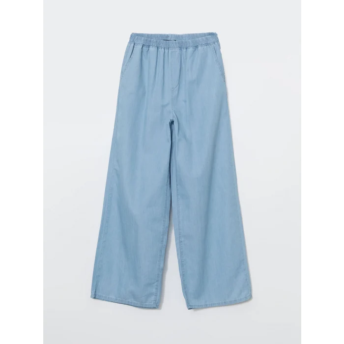 LCW Modest Indigo Beli Lastikli Wideleg Kadın Jean Pantolon