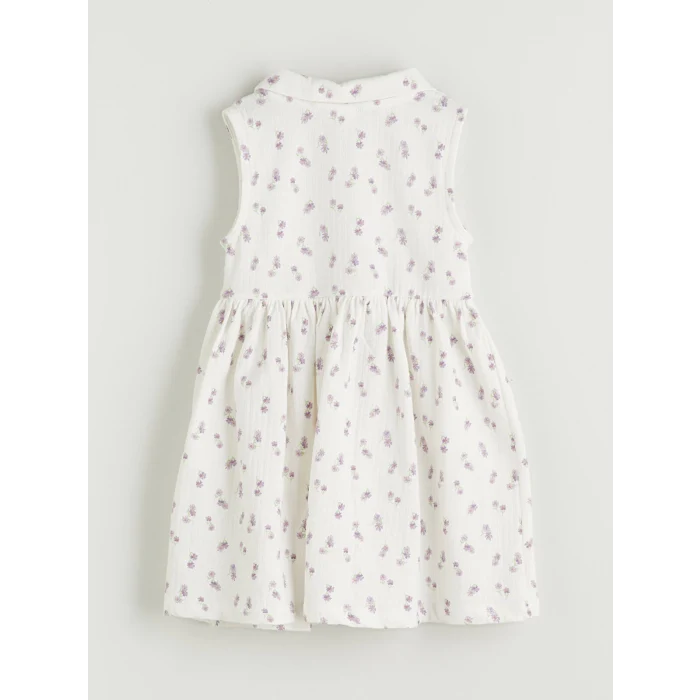 LCW Kids Ekru Bisiklet Yaka Çiçekli Kız Çocuk Elbise