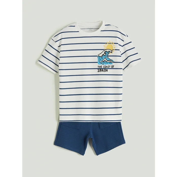 LCW baby Ekru Bisiklet Yaka Erkek Çocuk Tişört ve Şort 2li
