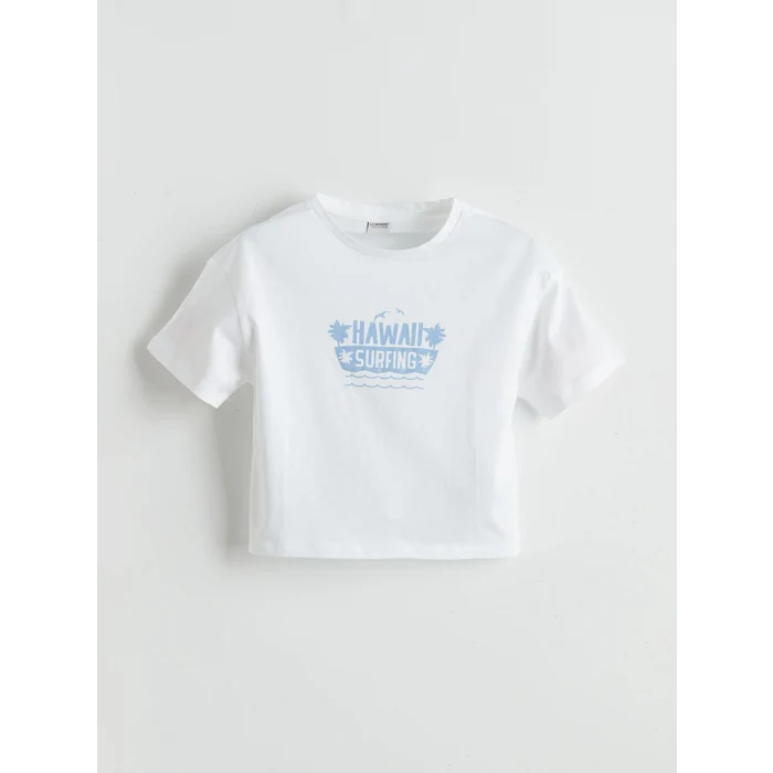 LCW Kids Beyaz Bisiklet Yaka Baskılı Kız Çocuk Tişört 2li