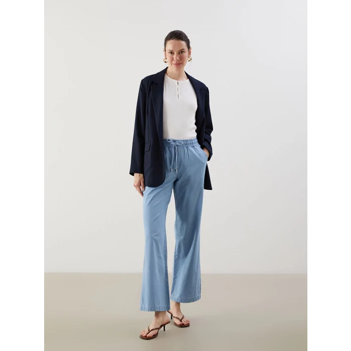 LCWAIKIKI Classic Bej Beli Lastikli Wideleg Kadın Jean Pantolon