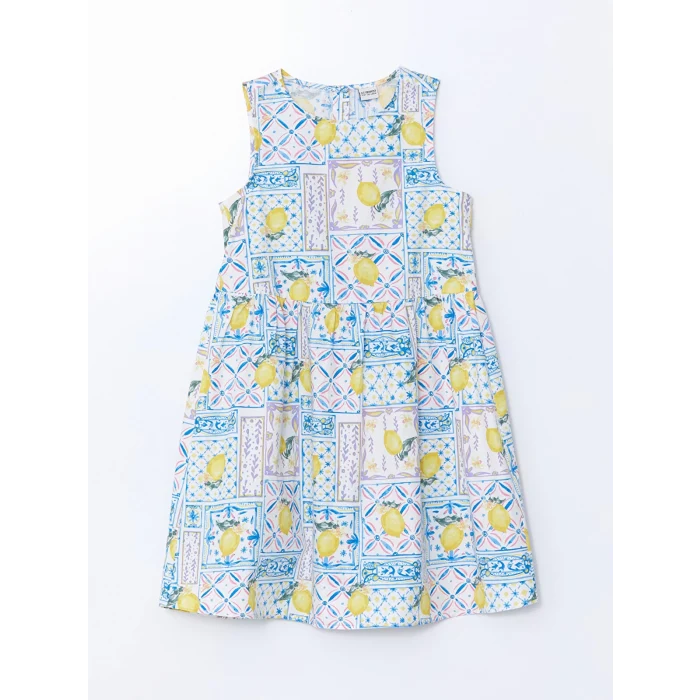 LCW Kids Beyaz Bisiklet Yaka Kız Çocuk Elbise