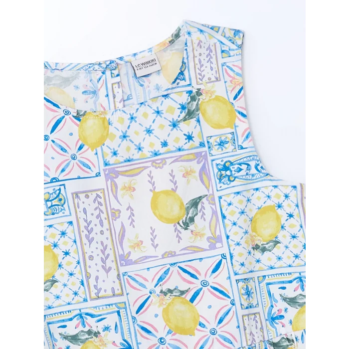 LCW Kids Beyaz Bisiklet Yaka Kız Çocuk Elbise