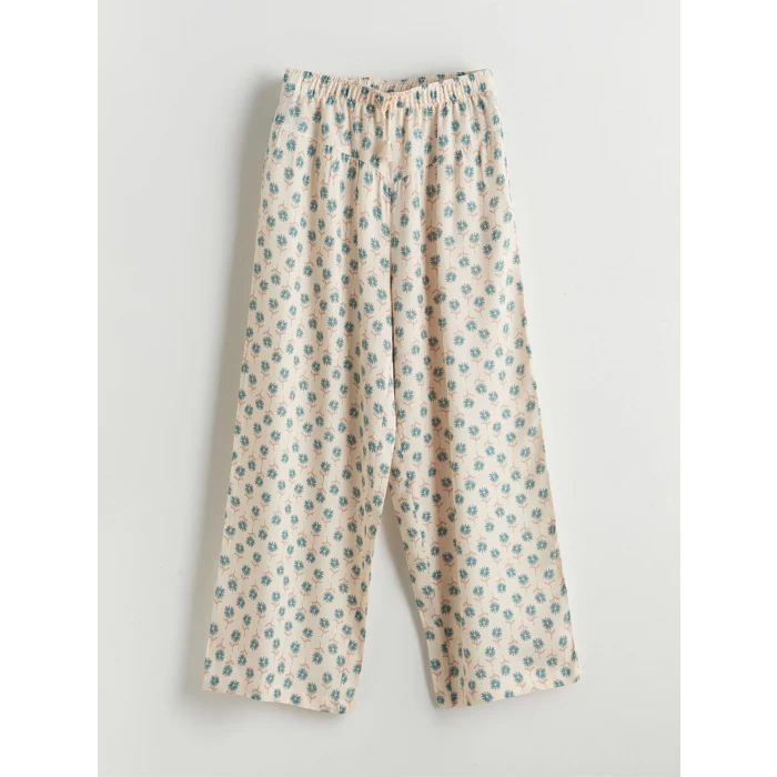 LCW Kids Ekru Beli Lastikli Çiçekli Kız Çocuk Pantolon