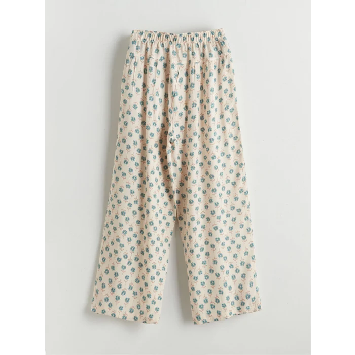 LCW Kids Ekru Beli Lastikli Çiçekli Kız Çocuk Pantolon