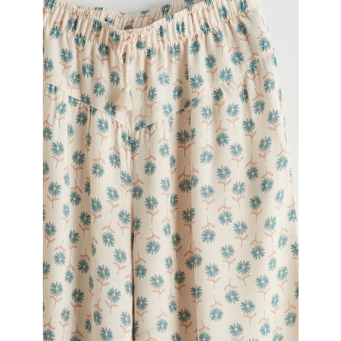 LCW Kids Ekru Beli Lastikli Çiçekli Kız Çocuk Pantolon