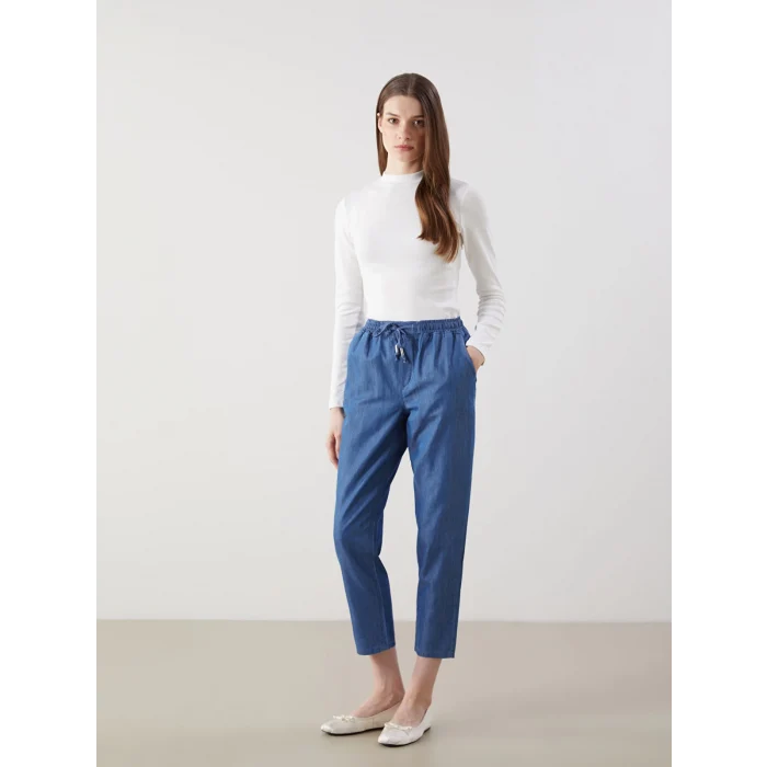 LCW Modest Indigo Beli Lastikli Carrot Fit Kadın Jean Pantolon