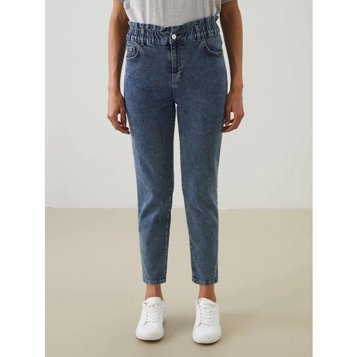 LCWAIKIKI Classic Indigo Beli Lastikli Slim Mom Kadın Jean Pantolon