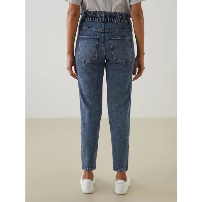 LCWAIKIKI Classic Indigo Beli Lastikli Slim Mom Kadın Jean Pantolon