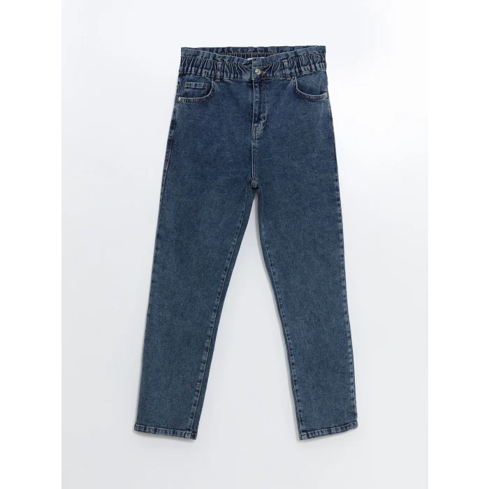 LCWAIKIKI Classic Indigo Beli Lastikli Slim Mom Kadın Jean Pantolon