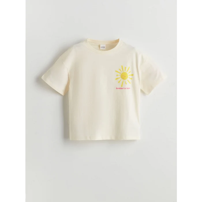 LCW Kids Ekru Bisiklet Yaka Kız Çocuk Şortlu Pijama Takımı