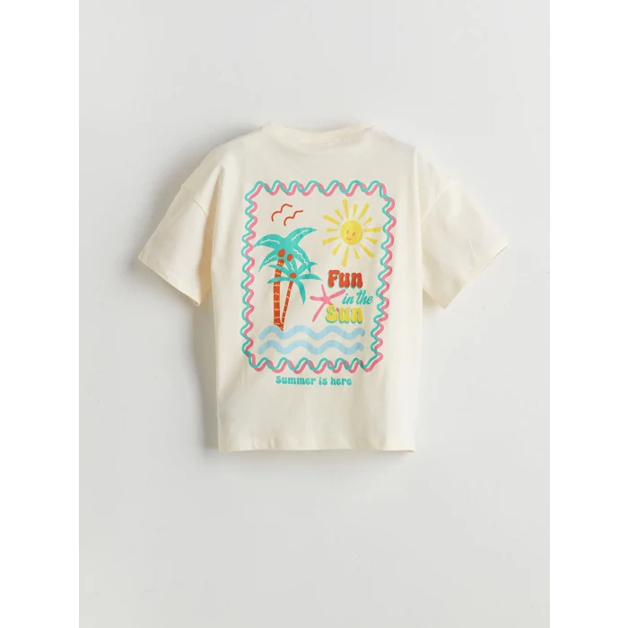 LCW Kids Ekru Bisiklet Yaka Kız Çocuk Şortlu Pijama Takımı