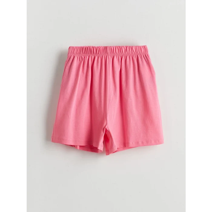 LCW Kids Ekru Bisiklet Yaka Kız Çocuk Şortlu Pijama Takımı