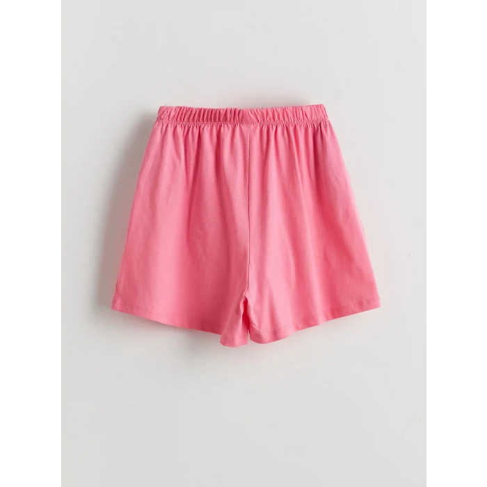 LCW Kids Ekru Bisiklet Yaka Kız Çocuk Şortlu Pijama Takımı