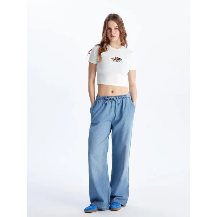 XSIDE Mavi Beli Lastikli Wideleg Kadın Jean Pantolon