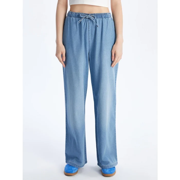 XSIDE Mavi Beli Lastikli Wideleg Kadın Jean Pantolon