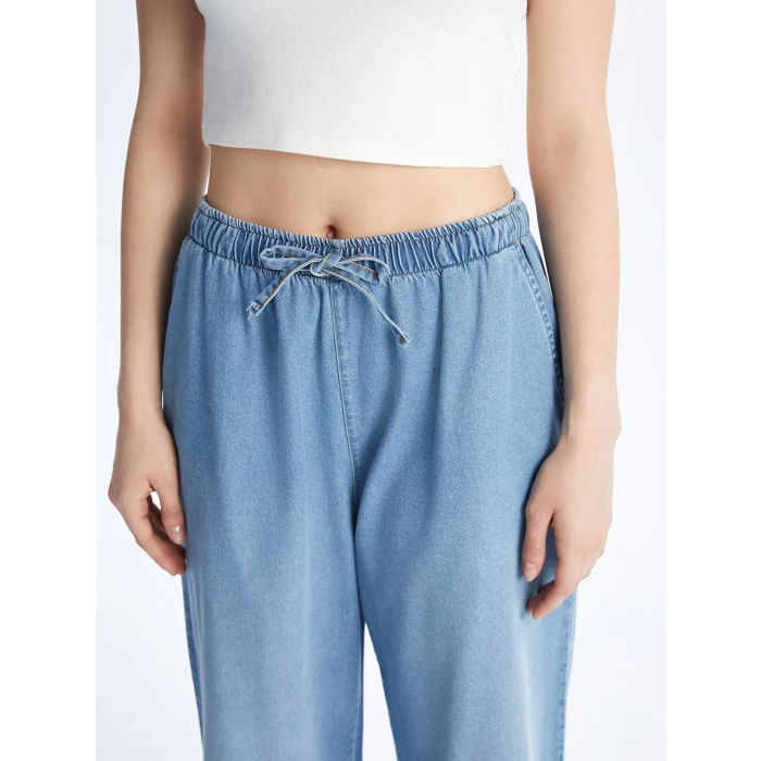 XSIDE Mavi Beli Lastikli Wideleg Kadın Jean Pantolon