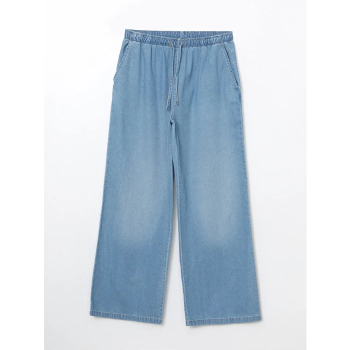 XSIDE Mavi Beli Lastikli Wideleg Kadın Jean Pantolon