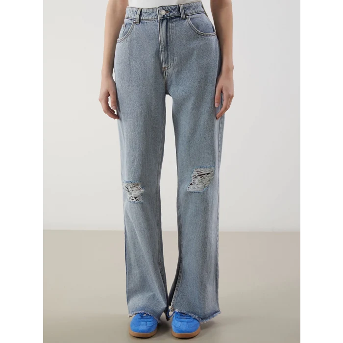 XSIDE Mavi Wideleg Yırtık Detaylı Kadın Jean Pantolon