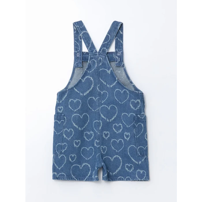 LCW Kids Indigo Kare Yaka Baskılı Kız Çocuk Jean Salopet