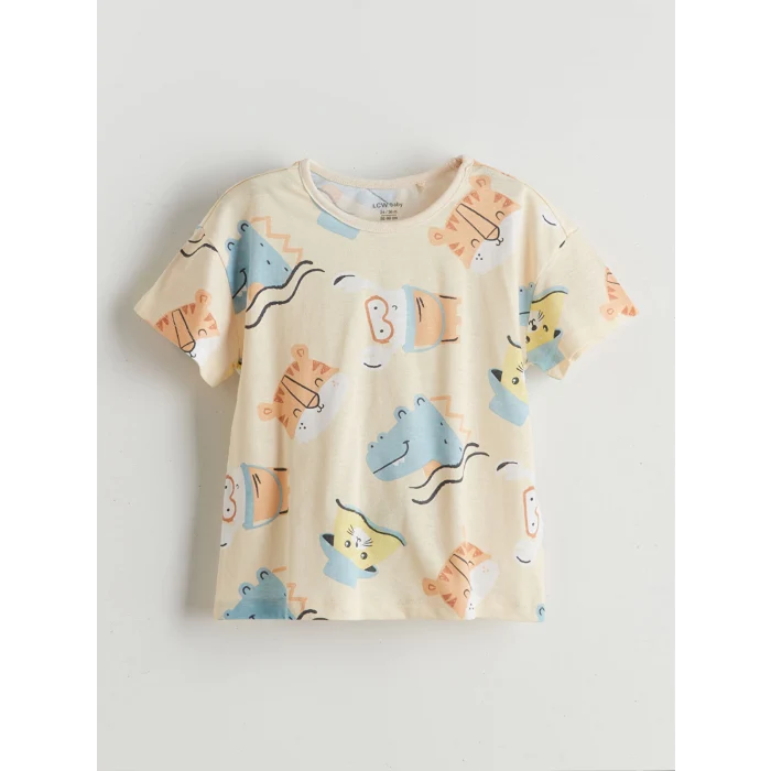 LCW baby Bej Baskılı Erkek Bebek Tişört ve Şort 2li