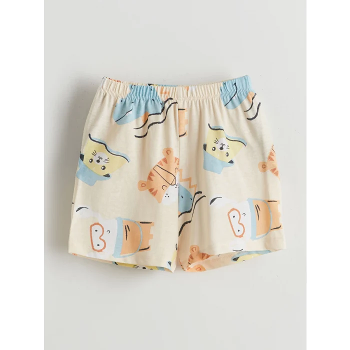 LCW baby Bej Baskılı Erkek Bebek Tişört ve Şort 2li