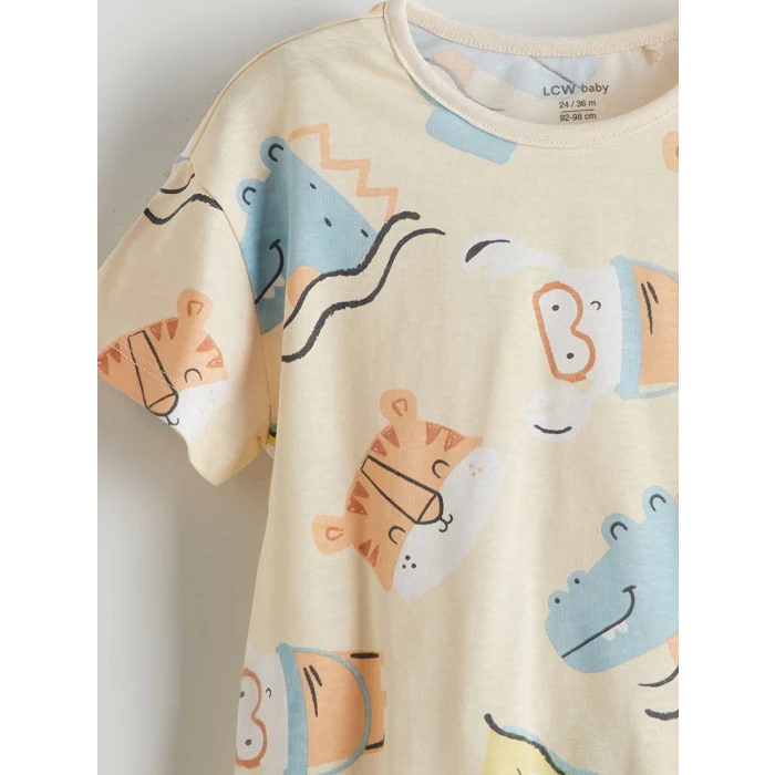 LCW baby Bej Baskılı Erkek Bebek Tişört ve Şort 2li