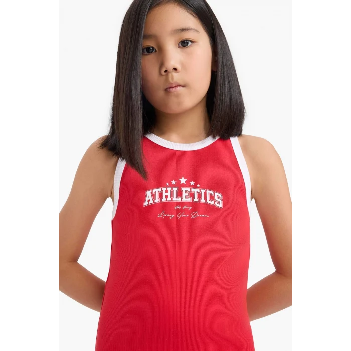 Defacto B4491 Kırmızı Kız Çocuk Baskılı Fitilli Kaşkorse Kolsuz Elbise