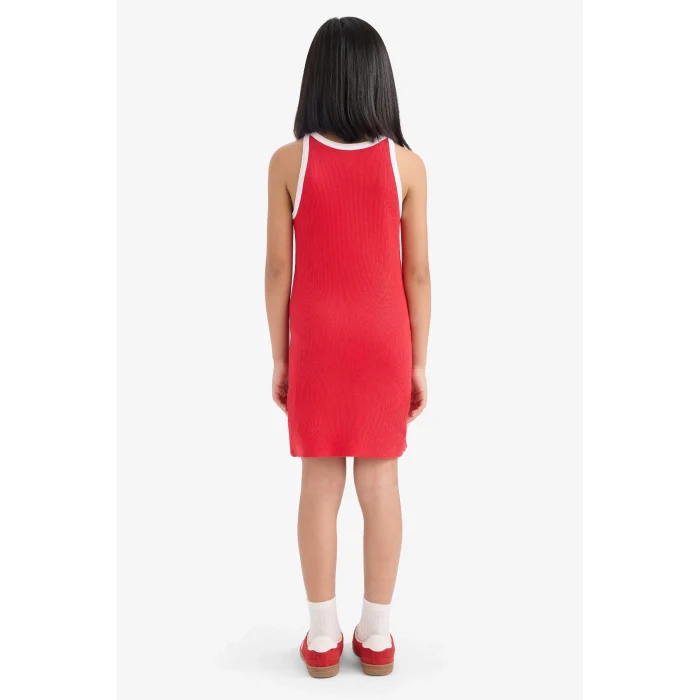 Defacto B4491 Kırmızı Kız Çocuk Baskılı Fitilli Kaşkorse Kolsuz Elbise