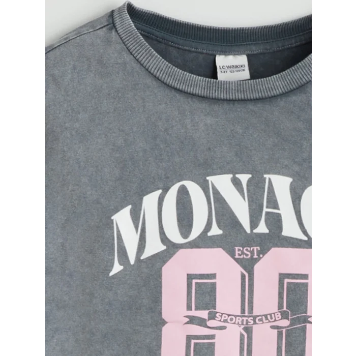 LCW Kids Mavi Bisiklet Yaka Kız Çocuk Tişört