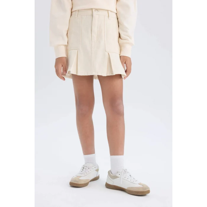 Defacto D7858 Ekru Kız Çocuk Gabardin Etek