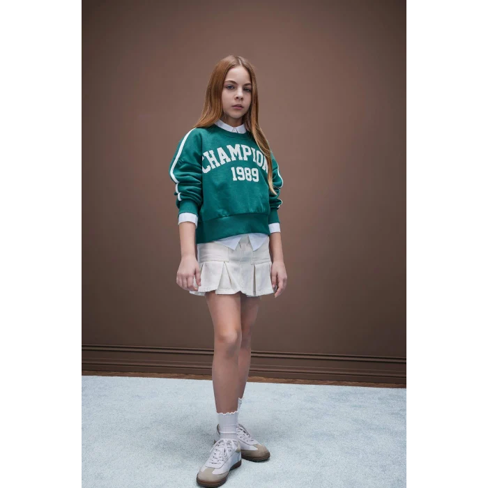 Defacto D7858 Ekru Kız Çocuk Gabardin Etek