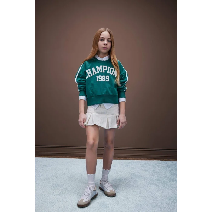 Defacto D7858 Ekru Kız Çocuk Gabardin Etek