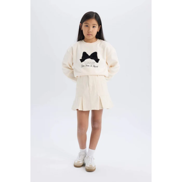 Defacto D7858 Ekru Kız Çocuk Gabardin Etek