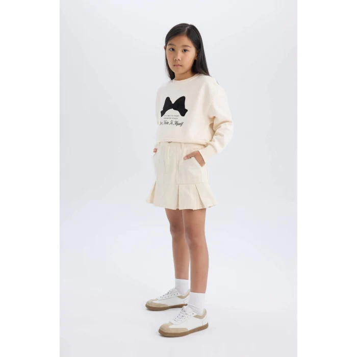 Defacto D7858 Ekru Kız Çocuk Gabardin Etek